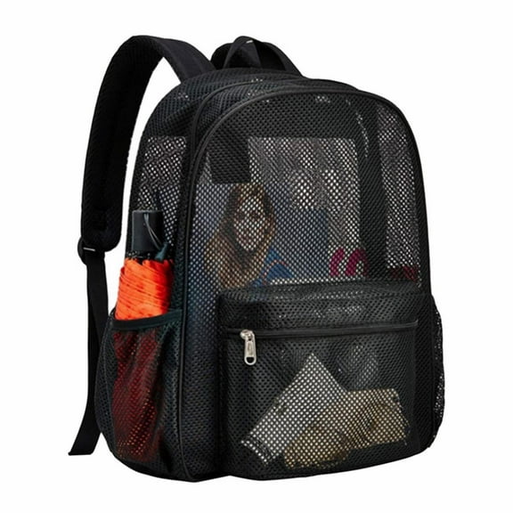 Heavy Duty Mesh Backpack, See Through College Backpack with Padded Shoulder Straps for Swimming, Outdoor Sports