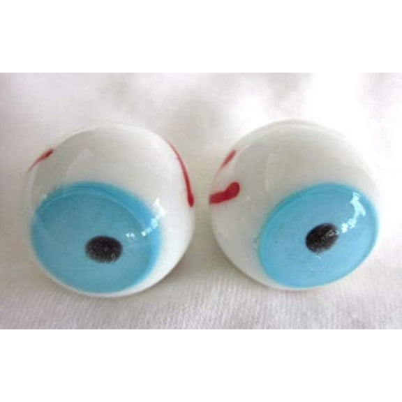 (Set of 2) Blue Eyeball Marbles Handmade Glass Eyes Ball 7/8" Creepy Shooter