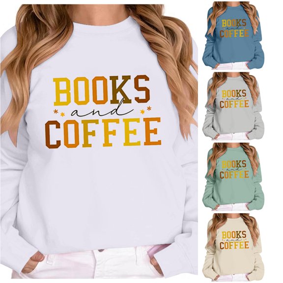 Tanghaowl Women Sweatshirt Ladies Fashion Casual Letter Printed Round Neck Long Sleeve Off Shoulder Hoodie Top with Soft Fabric White M