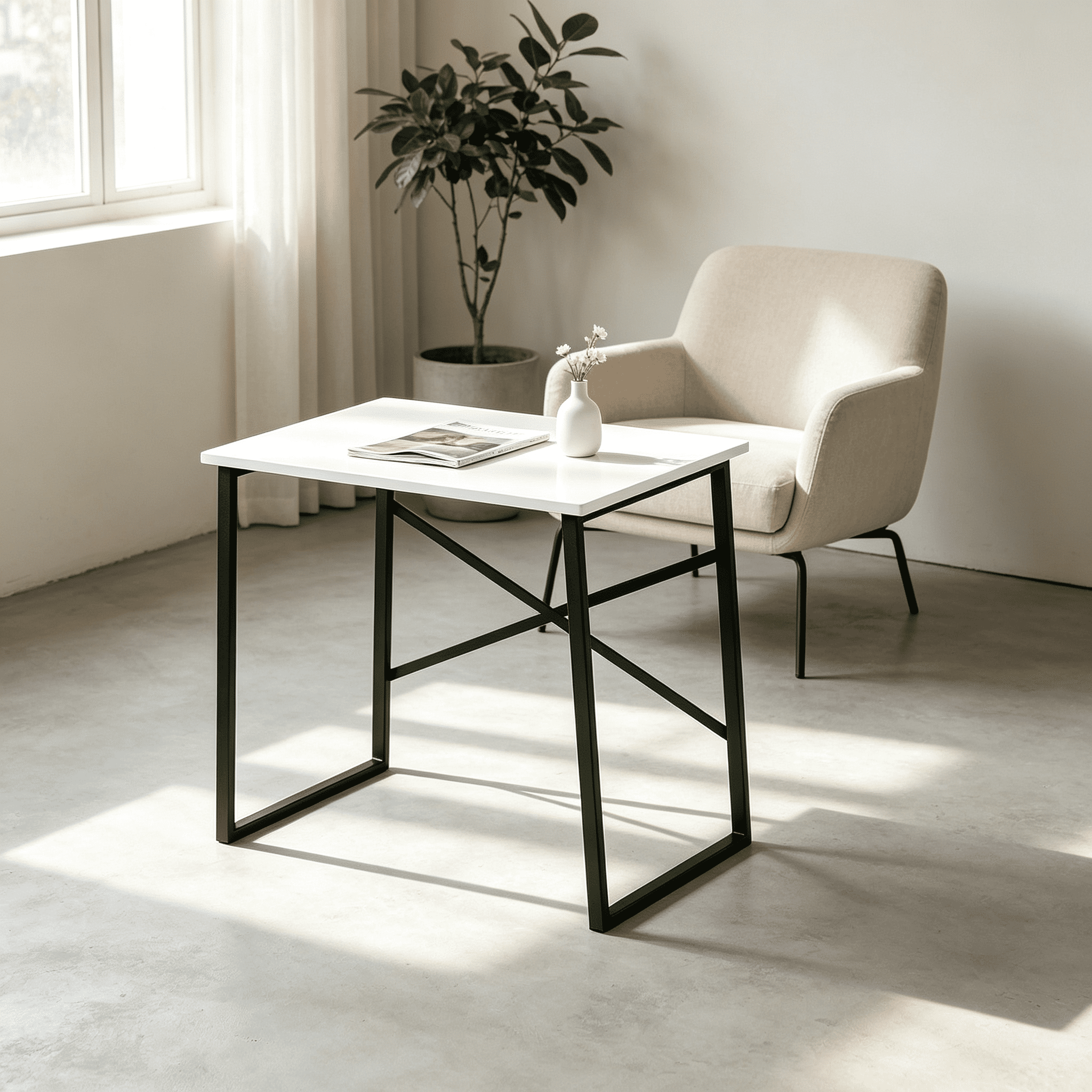 Small Writing and Computer Desk with Wooden Top and Metal Frame, 35 in, for Teens Bedroom and Home Office