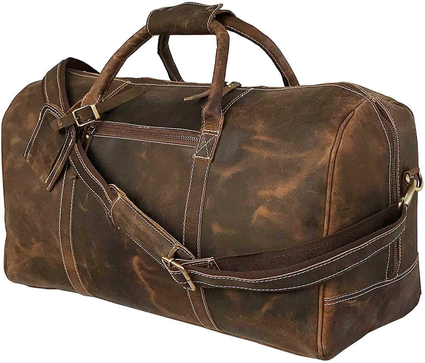 24 Inch Genuine Leather Duffel Travel Overnight Weekend Leather Bag Sports GYM 