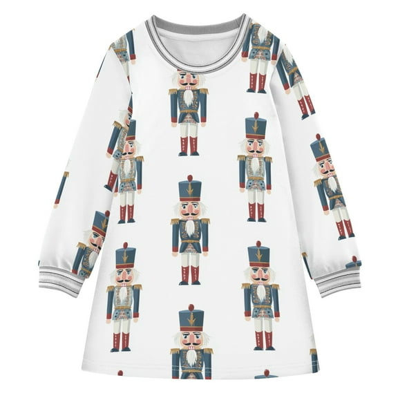 long-sleeved dress Cartoon Simple Nutcracker A-line dress with ribbed cuffs Soft and comfortable