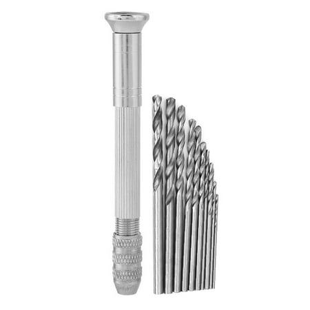 

Demonsen Hand Twist Drill Silver Mini Aluminum Alloy Hand Twist Drill With 10 Drill Bits Manual Woodworking Tools Hand Drill