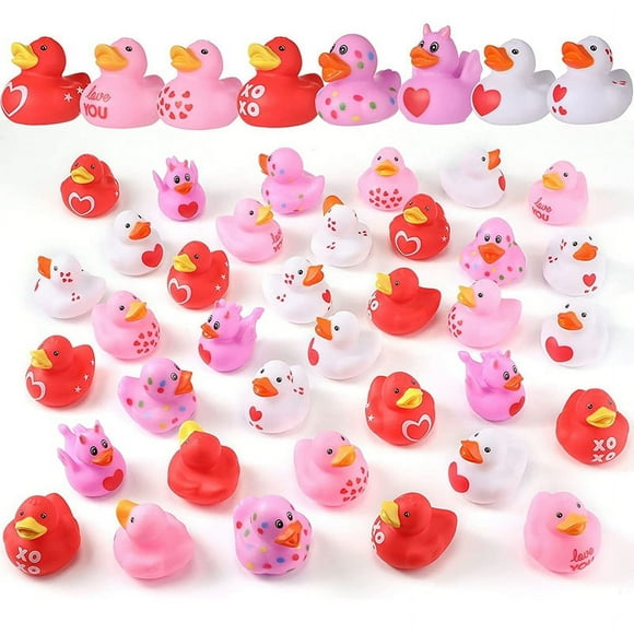 Janrevotw 24 Pieces Mini Valentine'S Day Rubber Duck Vinyl Valentine'S Day Duck Pink Love Party Favors Doll Ducks