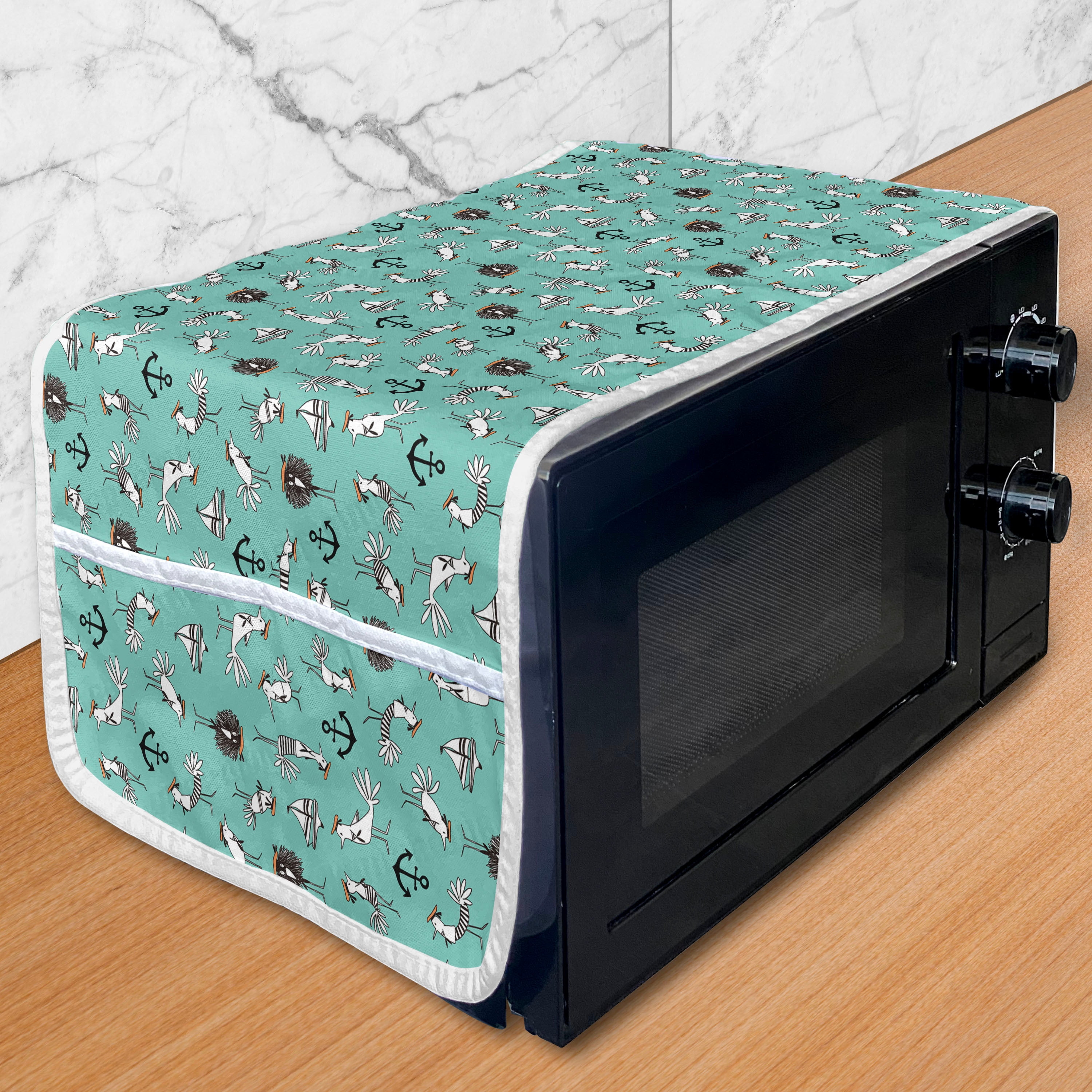 Marine Microwave Oven Cover, Nautical Sailor Birds Sailboats and