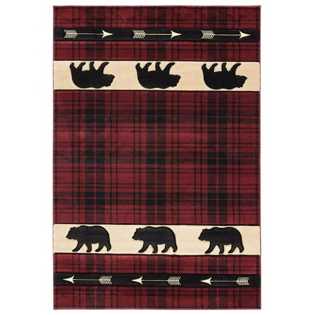 Tapis Rectangulaire Tartan Cottage Ours Bordeaux, 2 Pi. 7 Po. x 4 Pi. 2 Po.