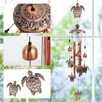 Celectigo Sea Turtle Wind Chimes — 4 Aluminum Tubes, 6 Bells, and 7 Turtle Pendants with Soothing Melodic Sound, Weatherproof, Perfect for Home, Garden, Balcony, and Holiday Decorations (33 Inches)
