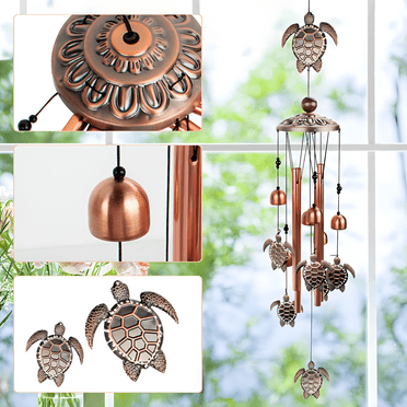 Celectigo Sea Turtle Wind Chimes — 4 Aluminum Tubes, 6 Bells, and 7 Turtle Pendants with Soothing Melodic Sound, Weatherproof, Perfect for Home, Garden, Balcony, and Holiday Decorations (33 Inches)