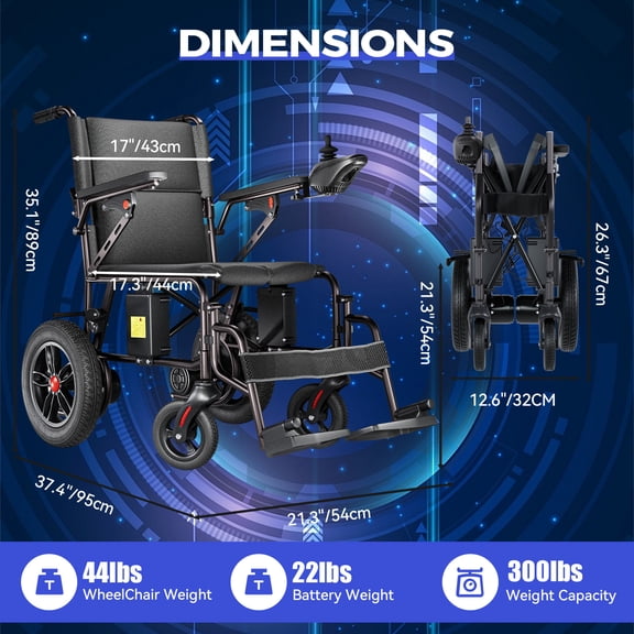 HomyKing Lightweight Electric Wheelchair for Adults - Foldable Travel Motorized Wheelchairs for Seniors, Folding Portable Wheelchair & Compact Fold Power Wheelchair