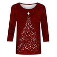 thumbnail image 5 of Fiudx Ofertas Flash Del Día Camiseta con Estampado Navideño a La Moda para Mujer, Blusa con Mangas 3/4, Tops Informales con Cuello Redondo, 5 of 5