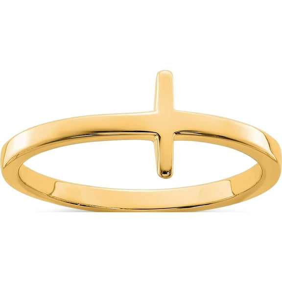 Sterling Silver Yellow Gold-Plated Sideways Cross Ring (Size 6) Made In United States qr5883y-6