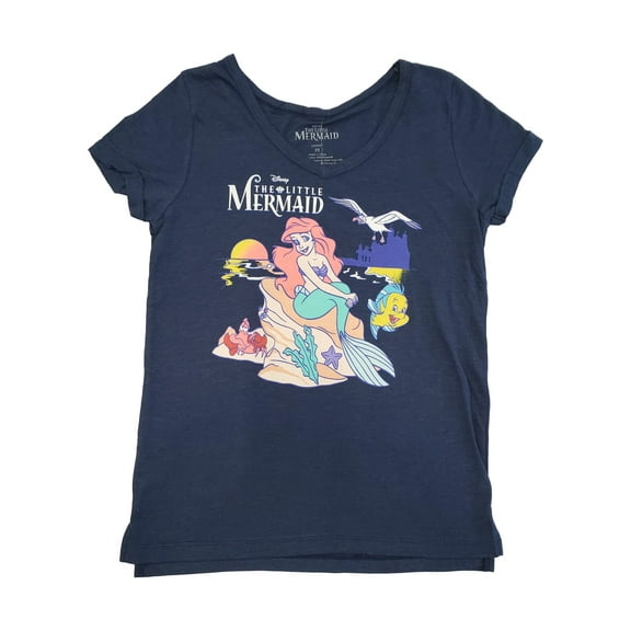 Disney Womens Little Mermaid Ariel Blue Short Sleeve T-Shirt Top Shirt XS