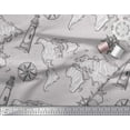 thumbnail image 2 of Soimoi Gray Modal Satin Fabric Direction Compass & Lighthouse Map Printed Fabric 1 Yard 42 Inch Wide, 2 of 3