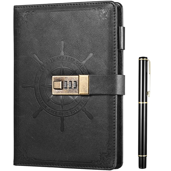 Naler Diary with Lock, A5 Journal with Lock 210 Pages, Locks Journal Password Notebook with Pen for Personal Daily Arrangement, Journey and Work Record, Black