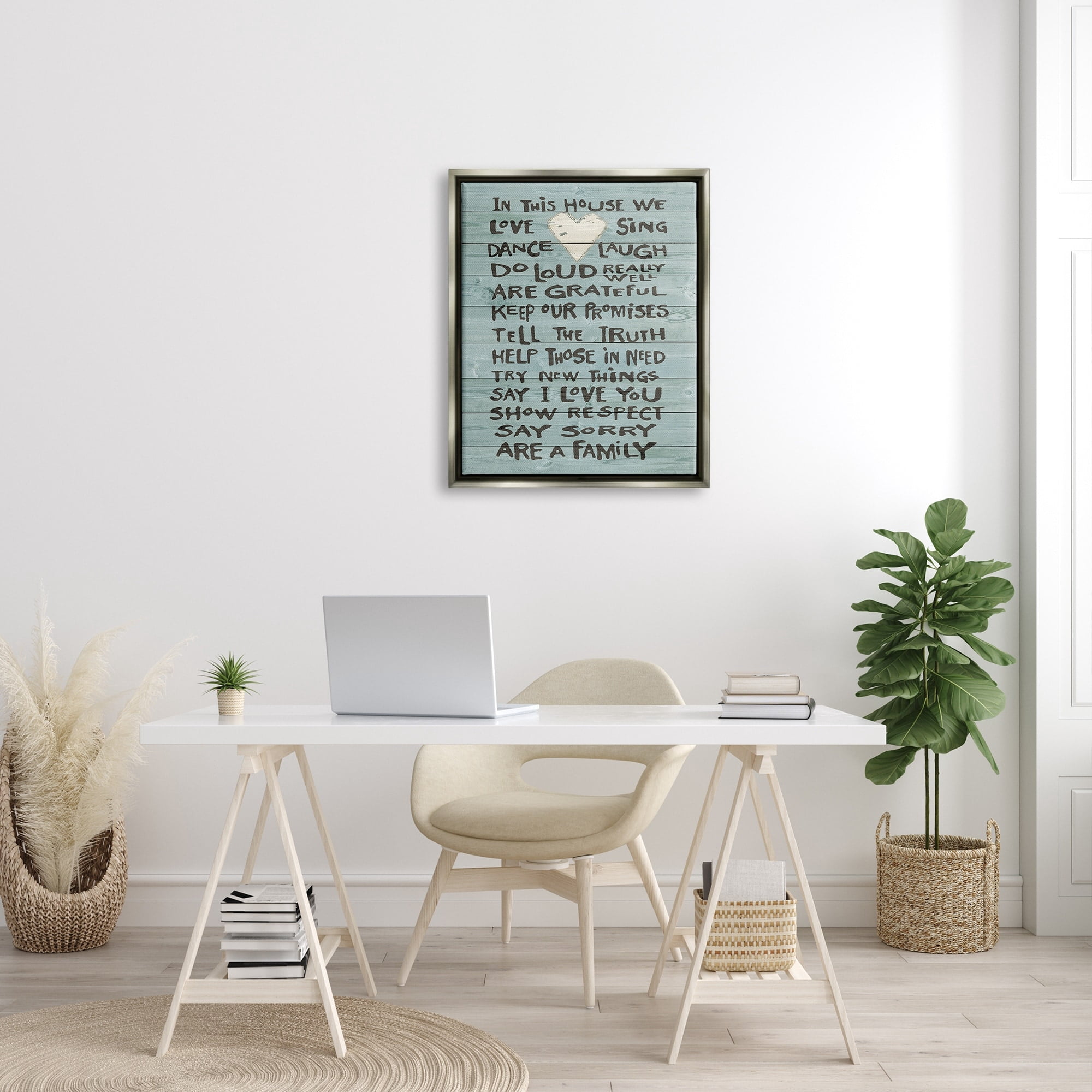 Stupell Industries In This House We Love Family Heart Rustic Wood Look Luster Gray Framed Floating Canvas Wall Art, 24x30, by Jo Moulton