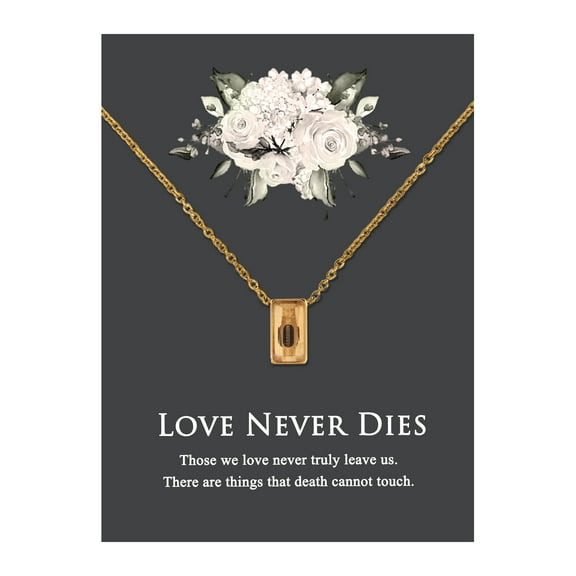 Anavia Mini Cube Cremation Jewelry Stainless Steel Keepsake Memorial Urn Necklace for Human with"Love Never Dies" Comfort Card-[Gold]
