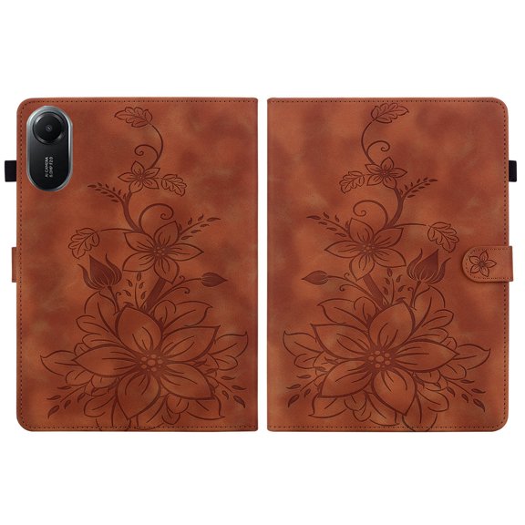 FJLBDE Case for Xiaomi Redmi Pad 2 11 Inch 2025, Embossed Flower PU Leather Flip Wallet Folio Stand Cover, Brown