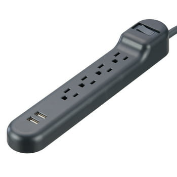 onn. 2.5ft 4 Outlets Surge Protector with Switch & 2 USB Ports- Grey