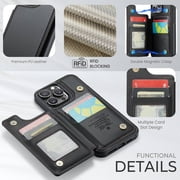 For iPhone 16 Pro Max Case with Card Holder, Wallet Case for Women Men with RFID Blocking, Durable Leather Kickstand Magnetic Clasp Shockproof for iPhone 16 Pro Max