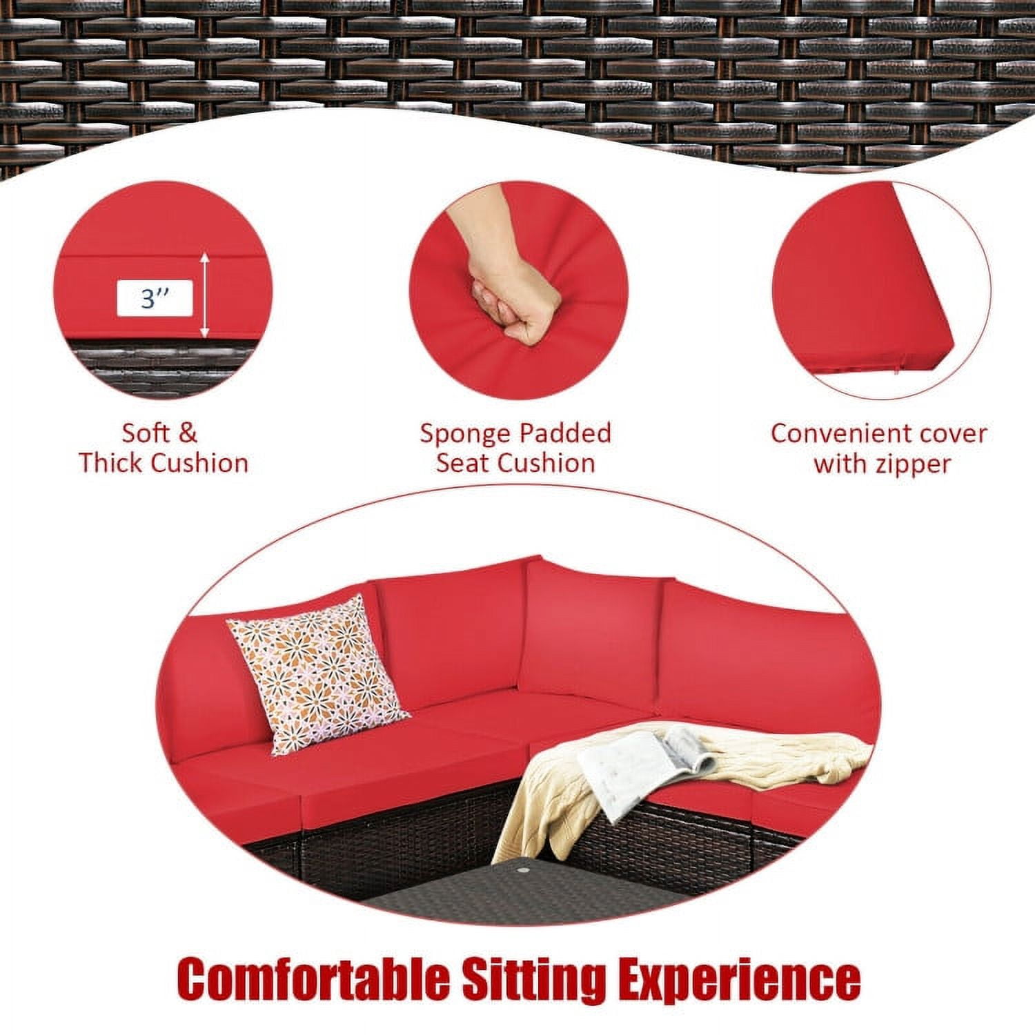 Aimee Lii 6 Pieces Patio Furniture Sofa Set with Cushions for Outdoor, Outdoor Patio Set, Red