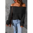 thumbnail image 2 of POGLIP Women's Black Ribbed Knit Foldover Off Shoulder Sweater, 2 of 6
