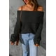 thumbnail image 2 of ABPHQTO Jersey de mujer con hombros descubiertos y punto acanalado negro, 2 of 5
