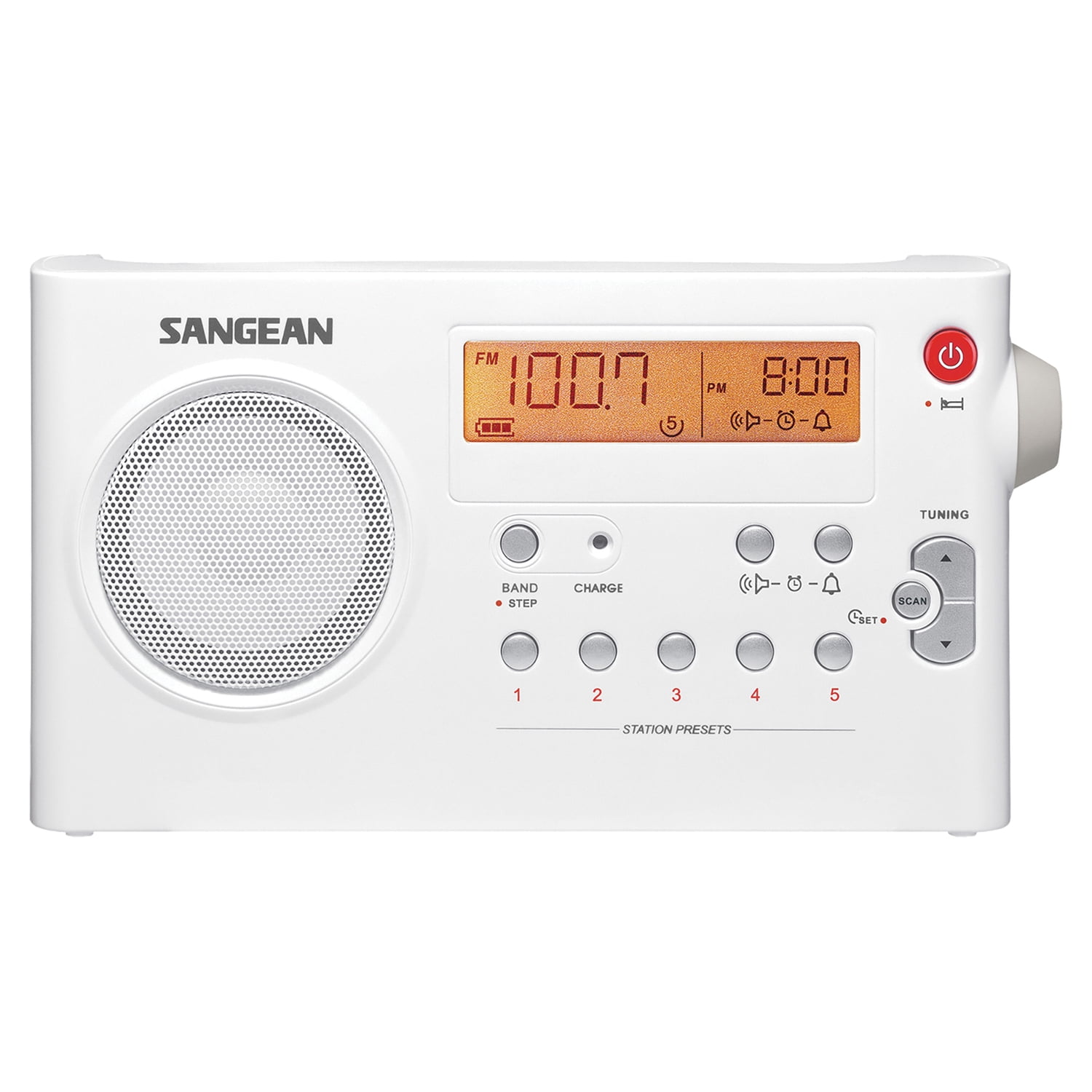 Sangean PR-D7 Portable AM/FM Rechargeable Compact Digital-Tuning Radio (White), PR-D7PT