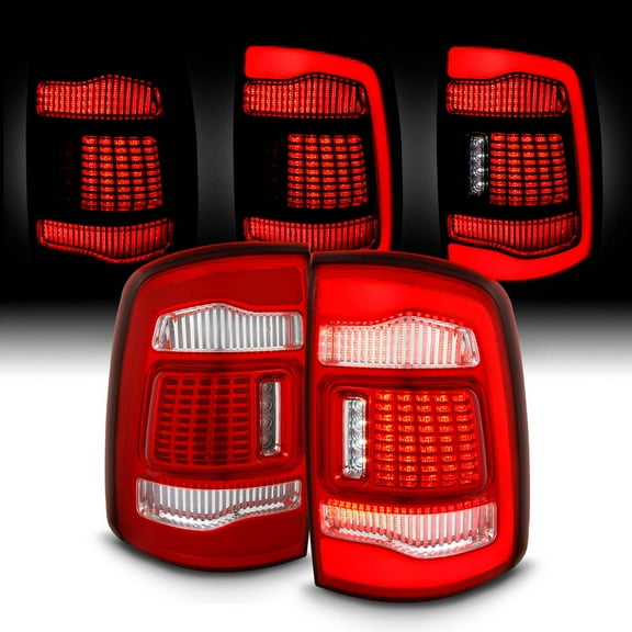 AKKON - Fits 2009-2018 Dodge Ram 1500 2500 3500 Full LED C-Tube Chrome Red Tail Lights Brake Lamp Pair Driver Passenger