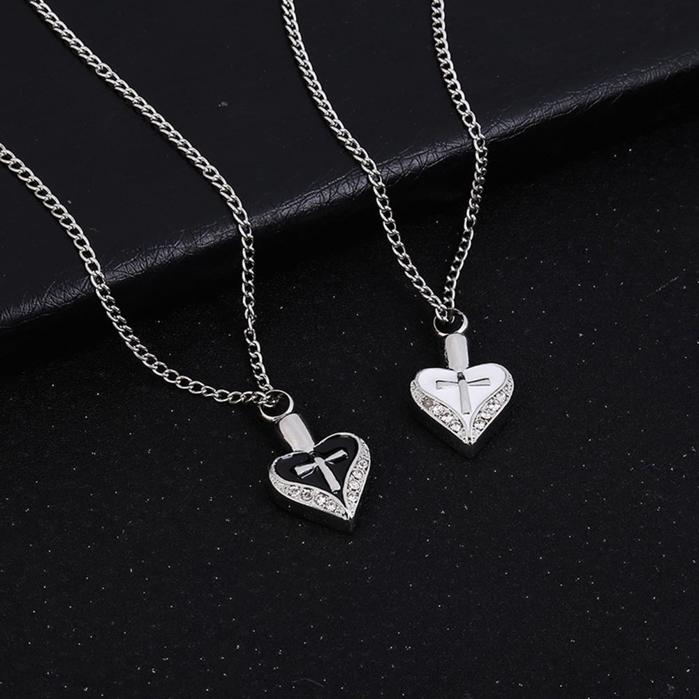 IJD8098 Cross Engraved Heart Stainless Steel Cremation Pemdant Necklace Ash Urn