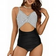 thumbnail image 1 of TaTaai Vintage Strappy Back Swimwear, Women's Stripe Tankini Bikini Set, Adjustable Design with Removable Padding for Pool Party Gift, 1 of 8