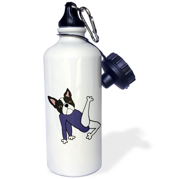 3dRose, Funny Cool Boston Terrier Puppy Dog doing Floor Exercises, Flip Straw 21oz Water Bottle