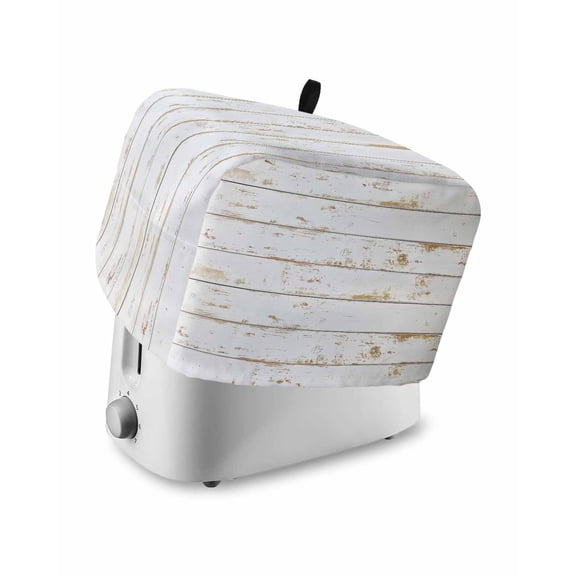 White Wooden Plank Toaster Cover 4 Slice, Large Kitchen Appliance Covers, Country Vintage Farmhouse Wood Grain Toaster Oven Cover with Loop, Bread Machine Cover Polyester Dust Cover Protection