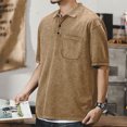 thumbnail image 2 of LTTVQM Mens Blouse Chest Pocket Washed Solid Polo Collar Short Sleeve Shirt Light Travel Summer Casual Tops Brown 2XL, 2 of 6