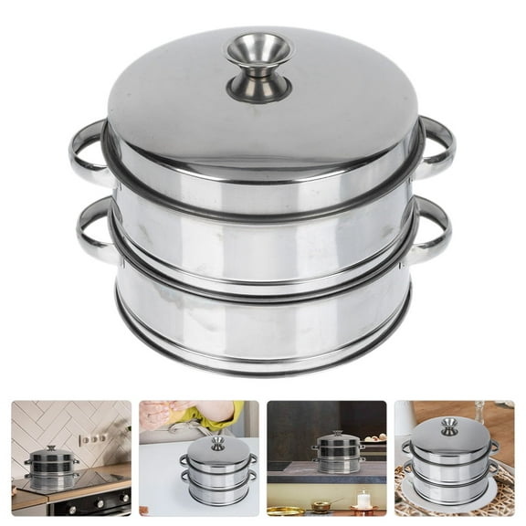 PTOOTP Silver Stainless Steel Steamer with Lid, Multi-Functional Kitchen Gadget for Home and Restaurant Use