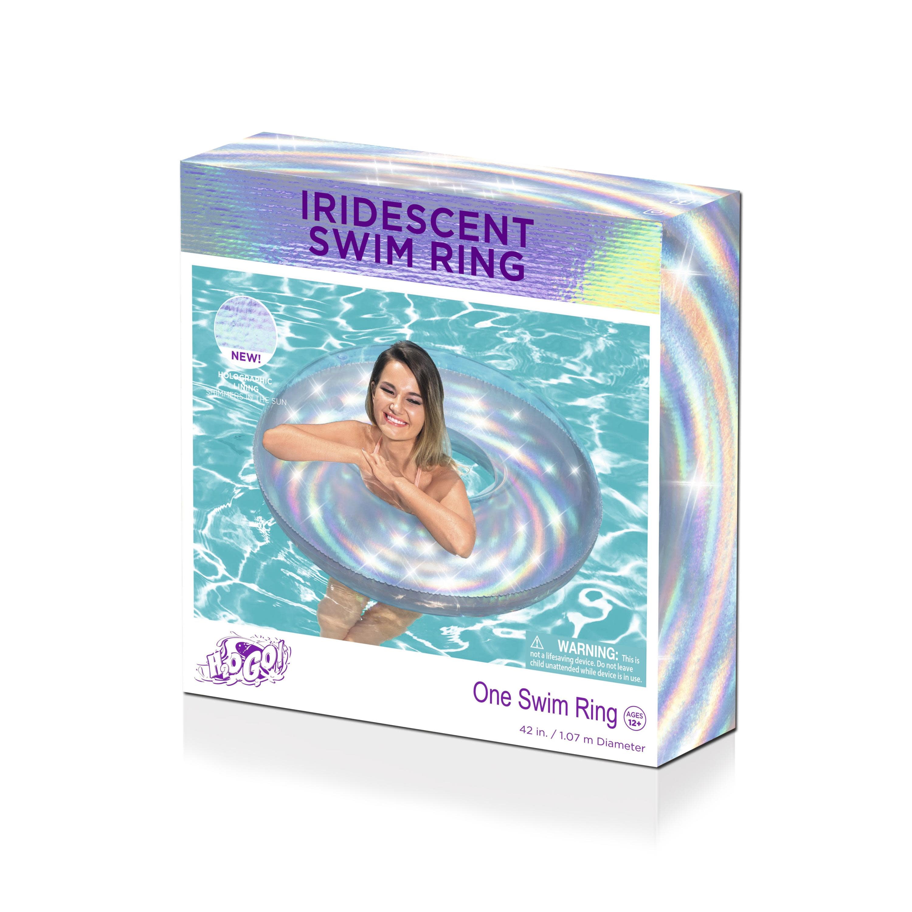 H2OGO! Inflatable Iridescent Silver Swim Tube 42” Pool Float, for Children & Teens 12+