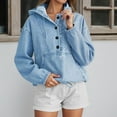 thumbnail image 2 of Bibifish Womens Hoodies Casual Denim Hooded Button Down Long Sleeve Jacket Casual Drawstring Pullover sweatshirtsssssss Tops With Front Pockets, 2 of 6