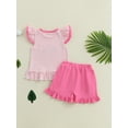 thumbnail image 6 of BemeyourBBs Toddler Baby Girls Summer Outfits Infant Baby Girl Clothes 1T 2T 3T 4T Tractor Embroidery Striped Fly Sleeves T Shirt Tops and Elastic Ruffles Shorts Set, 6 of 9