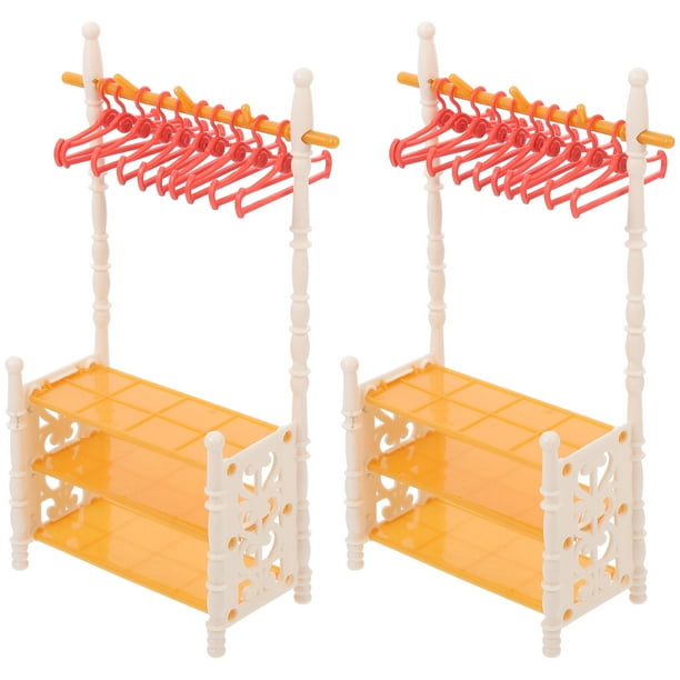 2 juegos de mini zapateros de casa, modelo de percha de ropa en miniatura, modelo de muebles para muñecas