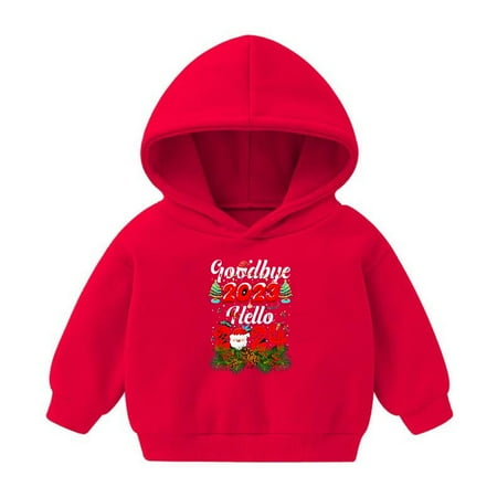 

Virmaxy Christmas Toddler Baby Boys Girls Cute Hoodies GOODBYE 2024 HELLO 2024 Printed Santa Graphic Hoodies Sweatshirt Long Sleeve Pullover Plush Hoodies For The Baby Christmas Gifts Red-B 6T