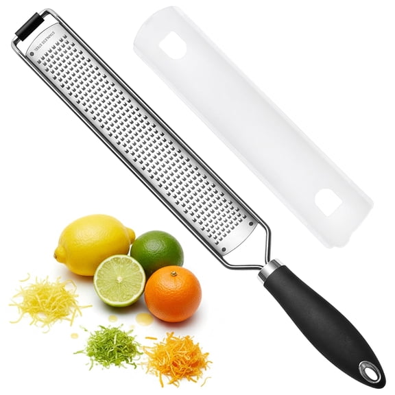 Spring Chef Stainless Steel Lemon Zester Grater with Handle - Garlic, Cheese, Parmesan, Nutmeg, Lime, Ginger Grater - Heavy Duty Kitchen Tool - Citrus Zester with Blade Cover - Fine Shred - Black