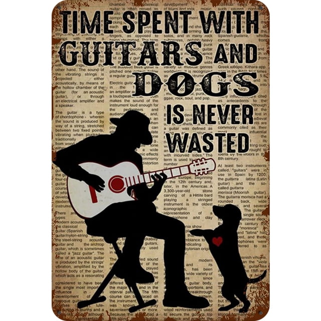 Chapa Perro Con Guitarra Metal Vintage Barra Pintura Hierro Rectangular 20x30cm