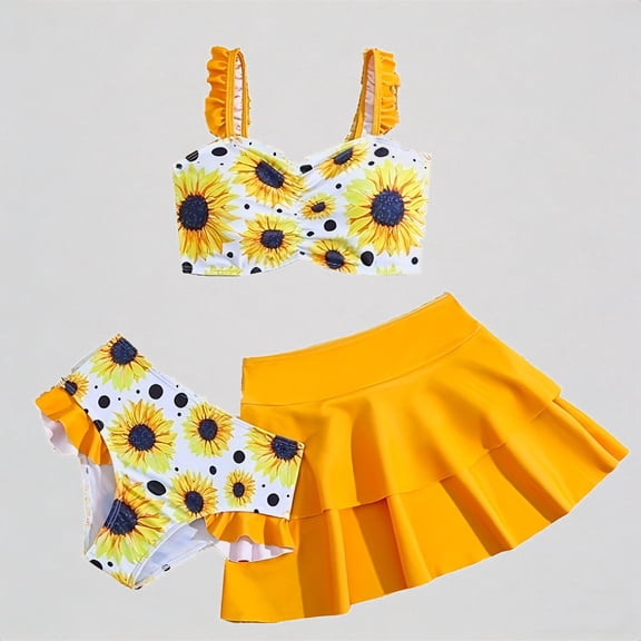 Krdevn Girls Swimwear Bikini Set with Ruffles for Kids Summer Beach Pool Water Play Comfortable Adjustable Straps Soft Fabric,Girls Swimsuits,5-6 Years