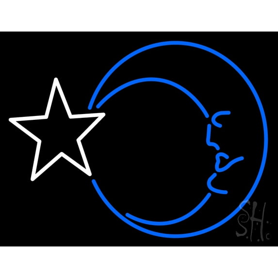 Moon With Star LED Neon Sign 15 x 19 - inches, Clear Edge Cut Acrylic Backing, with Dimmer - Bright and Premium built indoor LED Neon Sign for Bar decor.