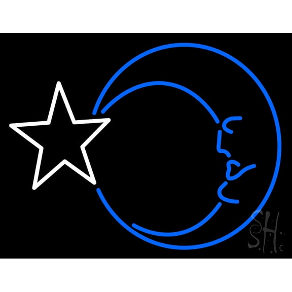 Moon With Star LED Neon Sign 15 x 19 - inches, Clear Edge Cut Acrylic Backing, with Dimmer - Bright and Premium built indoor LED Neon Sign for Bar decor.