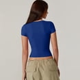 thumbnail image 5 of Women's V Neck Short Sleeve Tops With Built-in Seamed Cup And Double Lined Featuring Fitted Cropped Cut Blue XL, 5 of 7