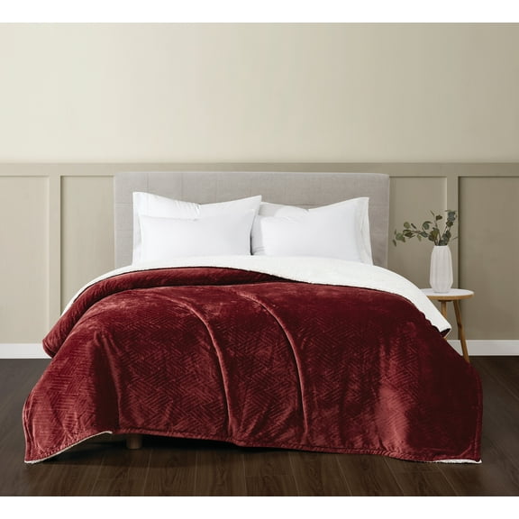 TRULY SOFT Basket Carved Faux Fur Cabernet Full/Queen Blanket, Textured Solid Color, Adult Bedding, Oeko-TEX Certified
