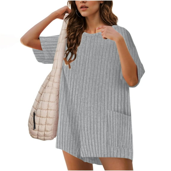 Ynynloco Rompers for Women Summer Short Sleeve Knit Short Sleeve Maternity T-shirt Romper Jumpsuit Outfits with Pockets