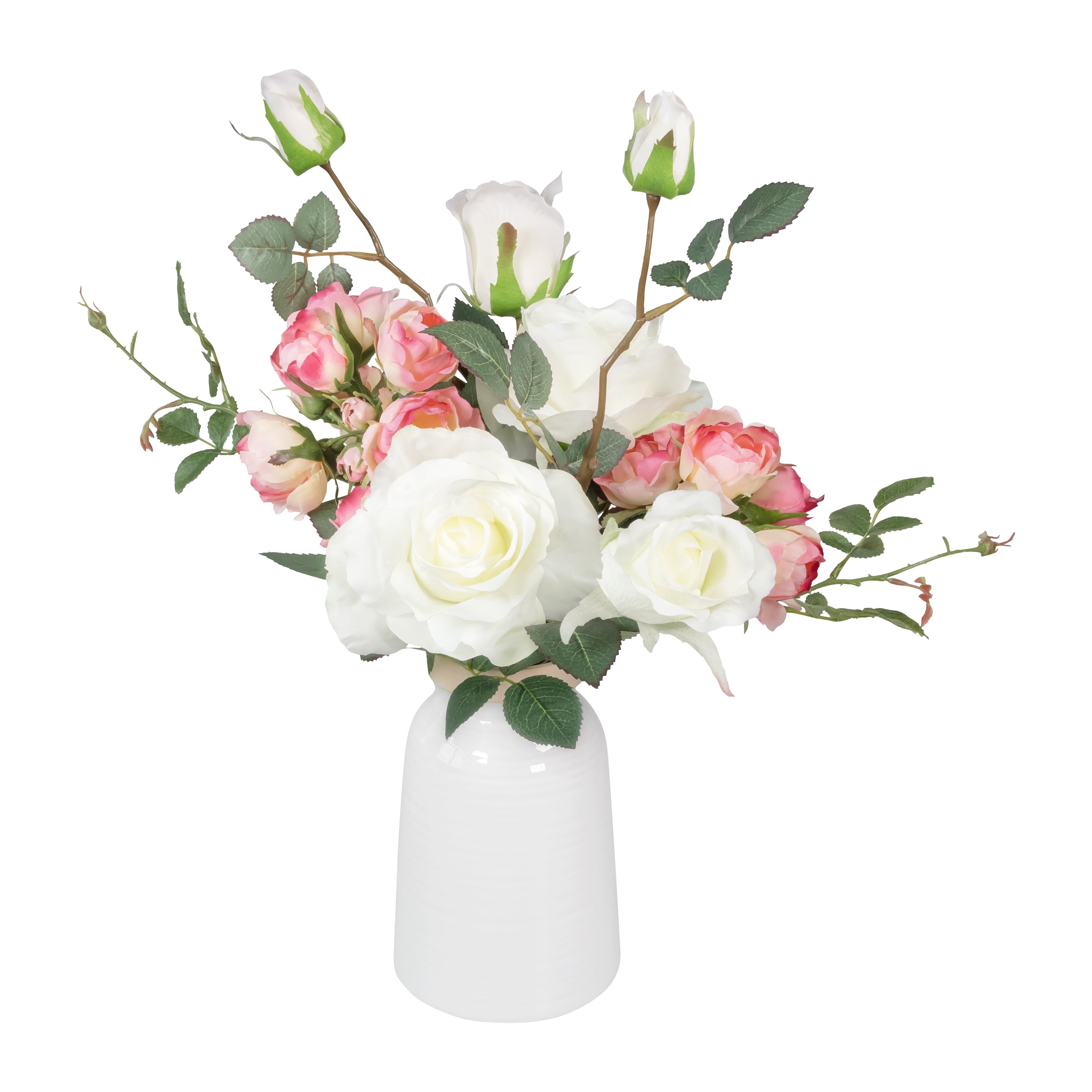 27-inch Artificial Silk Pink Mini Cabbage Roses Mixed Long Stem, for Indoor Use, by Mainstays