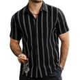 thumbnail image 1 of Camisa de hombre VATPAVE de manga corta a rayas con botones, negra, 1 of 6