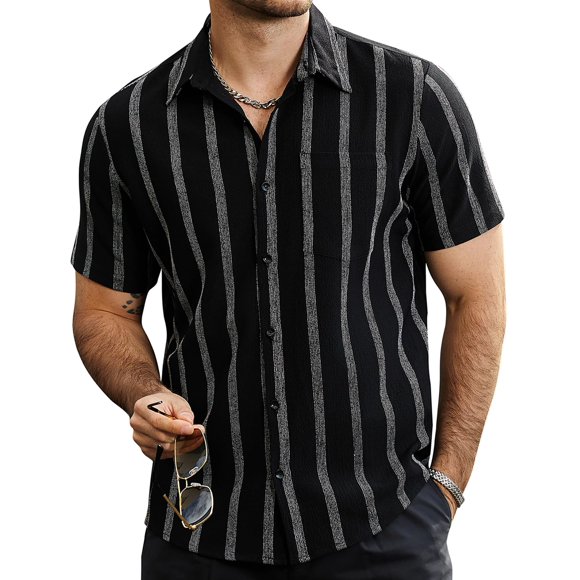 Camisa VATPAVE vintage a rayas de manga corta negra XL